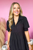 Black Smocked Cuff Short Sleeve Collared Tiered Dress, must have dress, midi dress, elevated style, mom style, fall style, summer to fall dress, must have dress, must have style, shop style your senses by mallory fitzsimmons