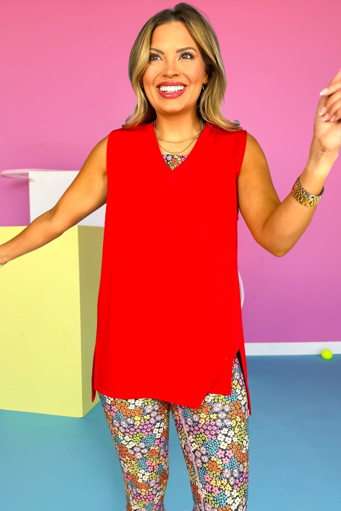 SSYS V Neck Sleeveless Air Tent Top In Red