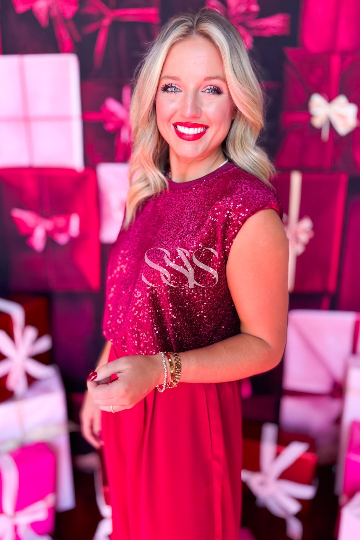 SSYS Berry Sequin Top In Maroon