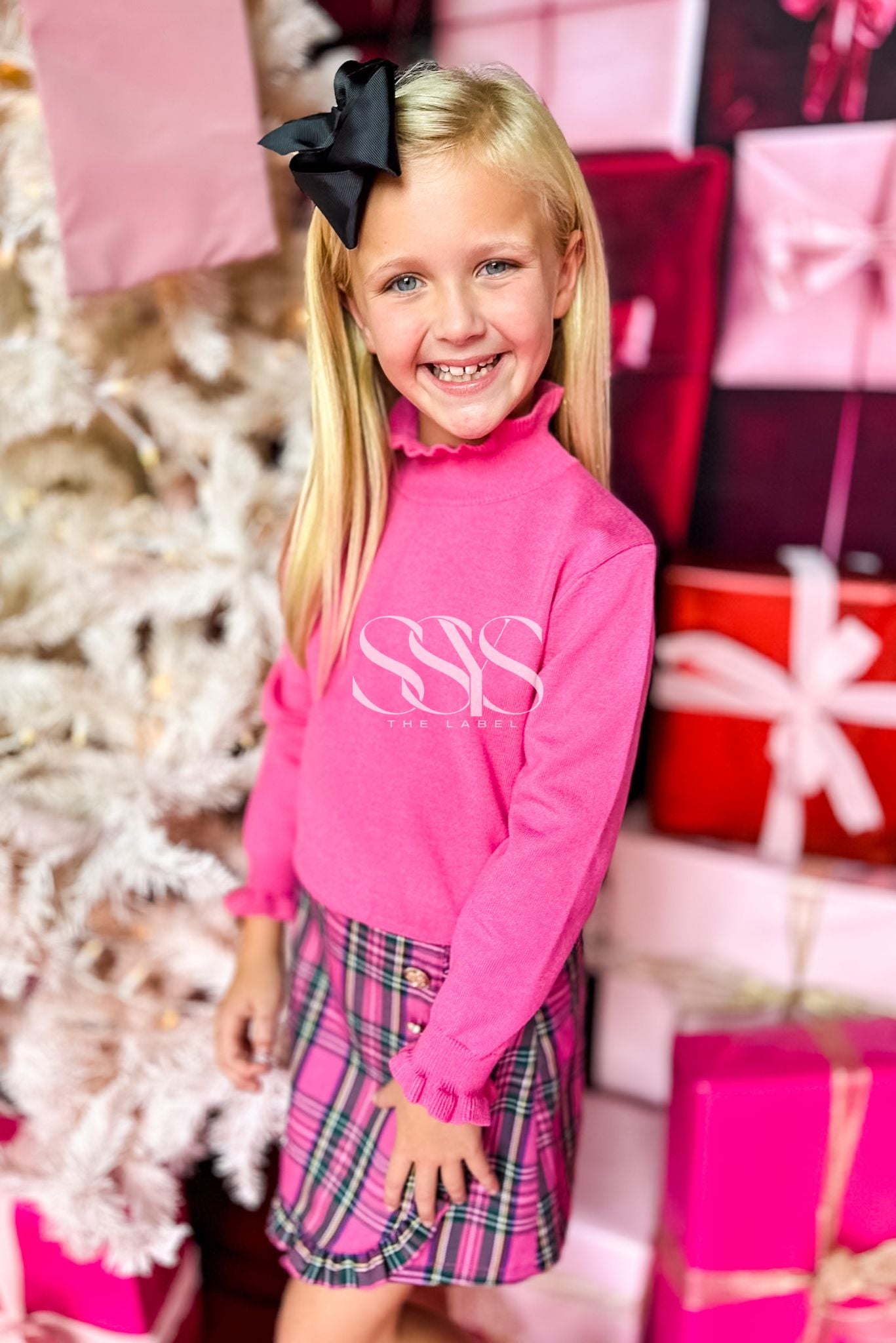 SSYS Kids Darby Ruffle Neck Sweater In Pink