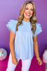 Blue Eyelet Detail Frill Neck Layered Ruffled Cap Sleeve Top, eyelet top, must have top, must have style, summer style, spring fashion, elevated style, elevated top, mom style, shop style your senses by mallory fitzsimmons, ssys by mallory fitzsimmons  Edit alt text