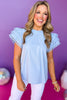 Blue Eyelet Detail Frill Neck Layered Ruffled Cap Sleeve Top, eyelet top, must have top, must have style, summer style, spring fashion, elevated style, elevated top, mom style, shop style your senses by mallory fitzsimmons, ssys by mallory fitzsimmons Edit alt text