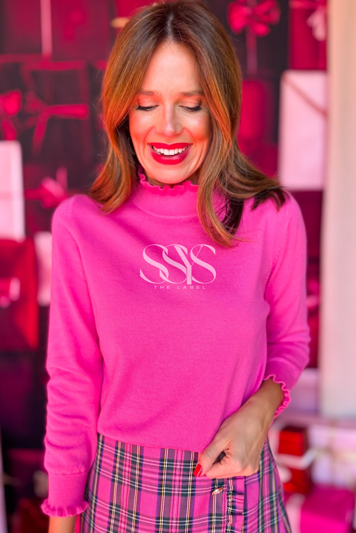 SSYS Darby Ruffle Neck Sweater In Pink