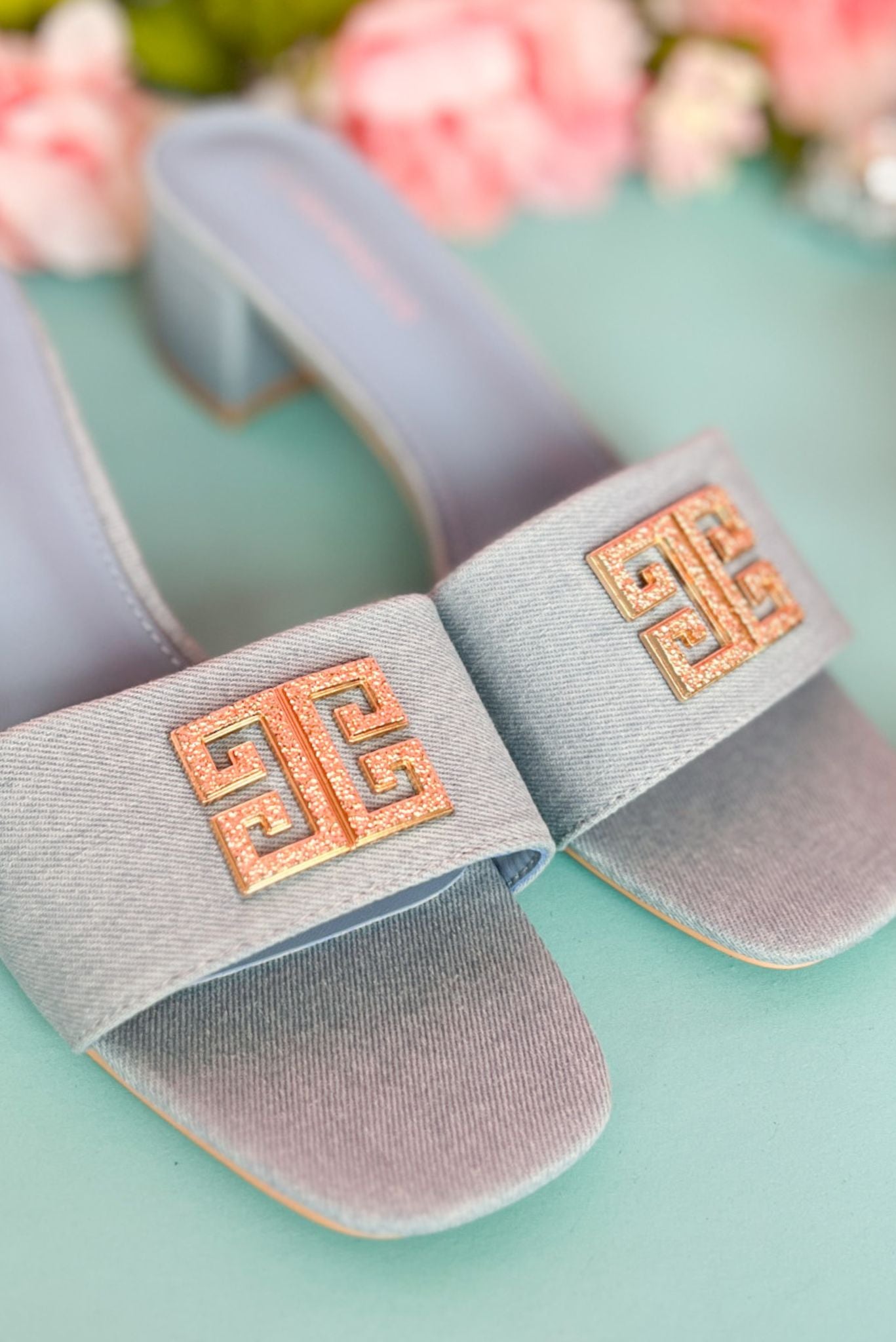 Denim Gold Hardware Block Heel Slide Sandal, shoes, sandals, elevated sandals, designer inspired shoes, shop style your senses by mallory fitzsimmons, ssys by mallory fitzsimmons