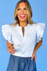 Blue Split Frill Neck Ruffle Layer Sleeve Top *FINAL SALE*