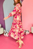 Magenta Floral Printed Frilled Neck Smocked Detail Long Sleeve Maxi Dress, must have dress, must have style, office style, spring fashion, elevated style, elevated dress, mom style, work dress, shop style your senses by mallory fitzsimmons