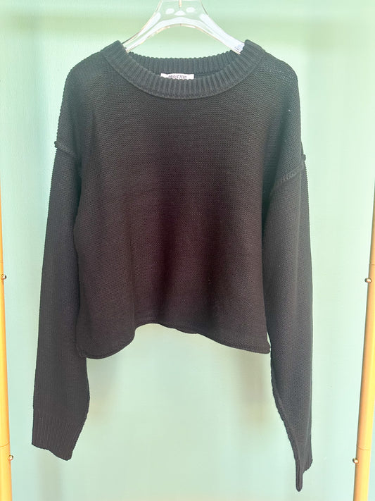 Black Knit Wide Ribbed Crew Neck Sweater *FINAL SALE*