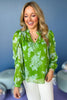 Kelly Green Floral Printed Split Neck Ruffle Detail Top, must have top, must have style, office style, spring fashion, elevated style, elevated top, mom style, work top, shop style your senses by mallory fitzsimmons