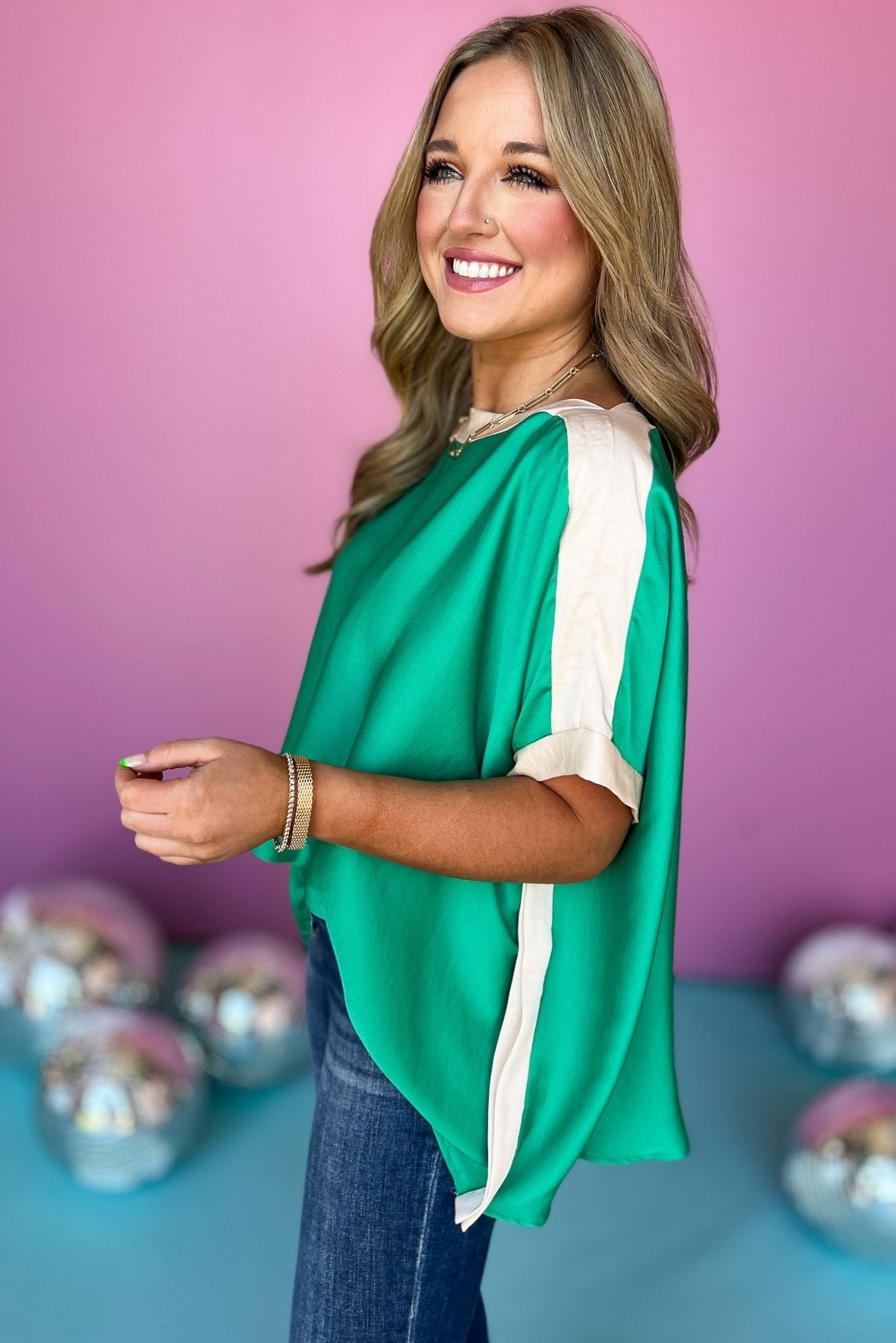 Green Contrast Band Boat Neck Top, date night top, must have top, must have style, summer style, spring fashion, elevated style, elevated top, mom style, shop style your senses by mallory fitzsimmons, ssys by mallory fitzsimmons