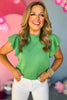 Green Knit Crew Neck Ruffled Shoulder Top, knit top, must have top, must have style, office style, spring fashion, elevated style, elevated top, mom style, work top, shop style your senses by mallory fitzsimmons