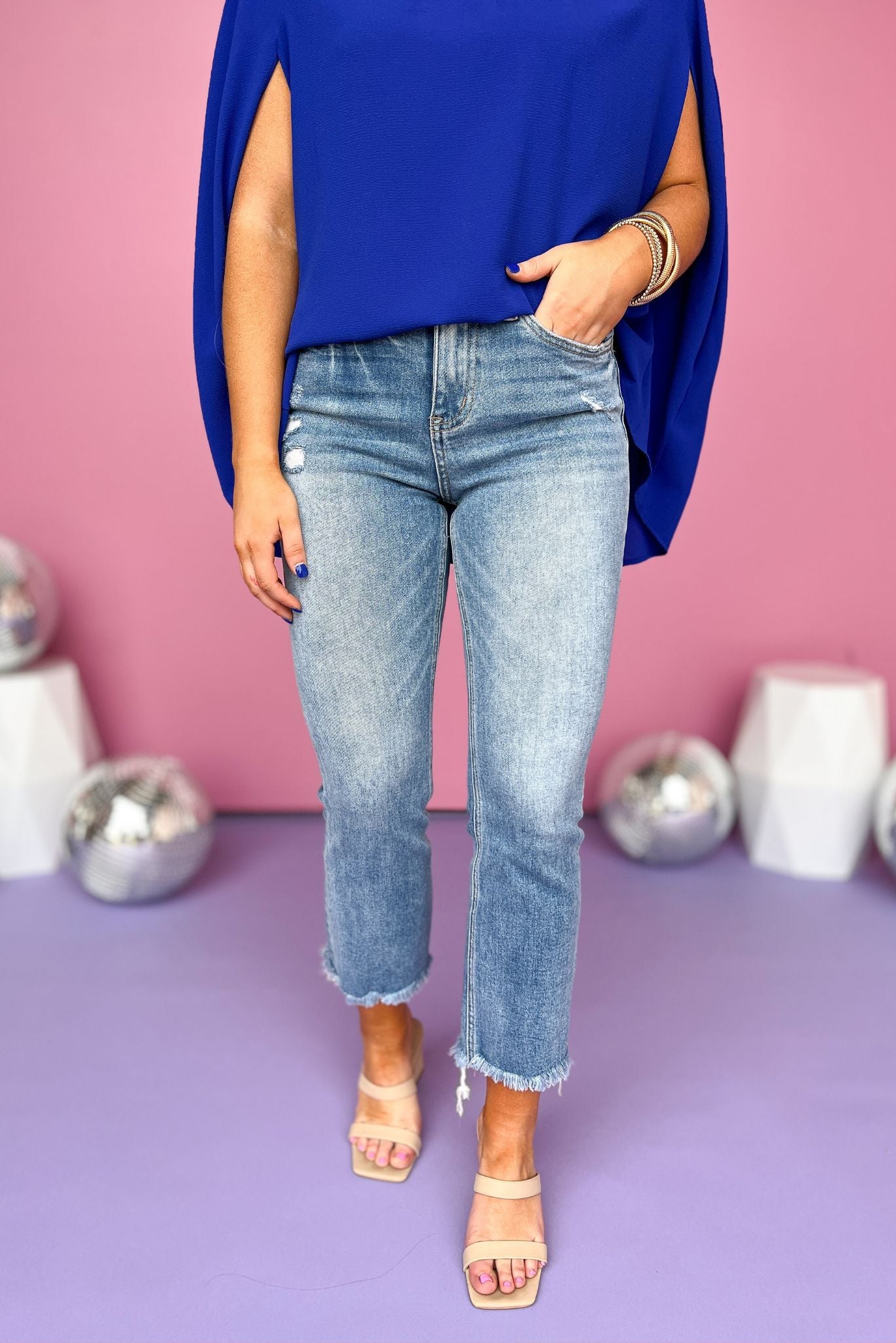 Vervet Medium Wash High Rise Frayed Hem Kick Flare Jeans,  must have jeans, must have style, must have comfortable style, spring fashion, spring style, street style, mom style, elevated comfortable, elevated style, shop style your senses by mallory fitzsimmons