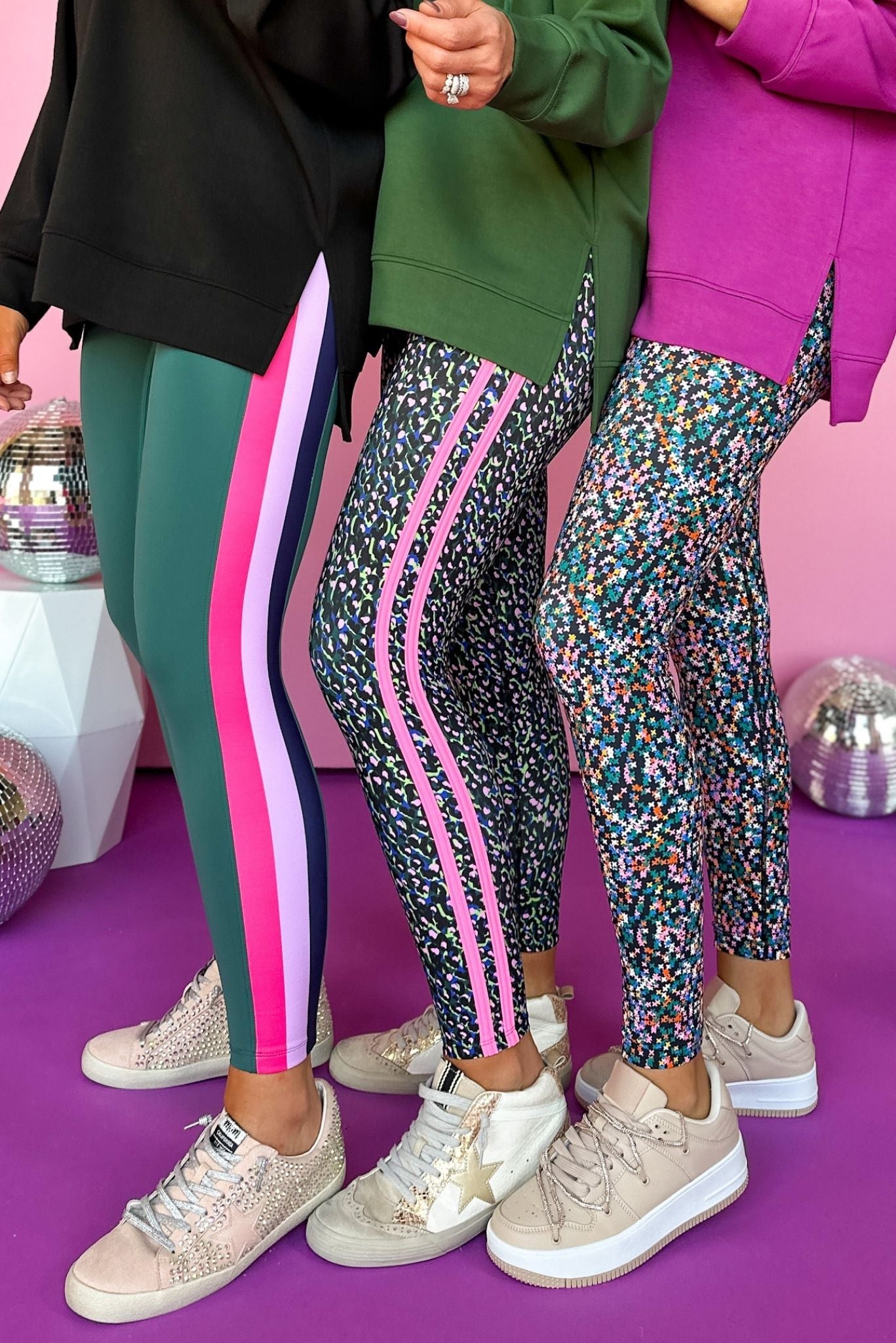 SSYS Olive and Pink Inset Stripe Hunter Green Leggings, elevated leggings, elevated style, must have style, must have leggings, must have stripes, fall leggings, fall athleisure, mom style, athletic style, SSYS the label, SSYS athleisure, shop style your senses by mallory fitzsimmons