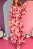 Magenta Floral Printed Frilled Neck Smocked Detail Long Sleeve Maxi Dress, must have dress, must have style, office style, spring fashion, elevated style, elevated dress, mom style, work dress, shop style your senses by mallory fitzsimmons