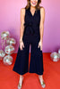 Black Wrap V Neck Collared Sleeveless Tie Belt Wide Leg Jumpsuit, must have jumpsuit, must have style, date night style, spring fashion, elevated style, elevated top, mom style, shop style your senses by mallory fitzsimmons, ssys by mallory fitzsimmons