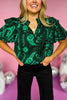 Green Paisley Printed Frilled Neck Short Puff Sleeve Top, must have top, must have style, fall style, fall fashion, elevated style, elevated dress, mom style, fall collection, fall top, shop style your senses by mallory fitzsimmons