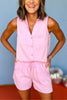 SSYS The Sleeveless Shorts Blakely Pajamas In Blush Pink, ssys the label, ssys pjs, must have pjs, elevated pjs, matching pjs, luxe pjs, silk pjs, mom style, shop style your senses by Mallory Fitzsimmons, ssys by Mallory Fitzsimmons  Edit alt text