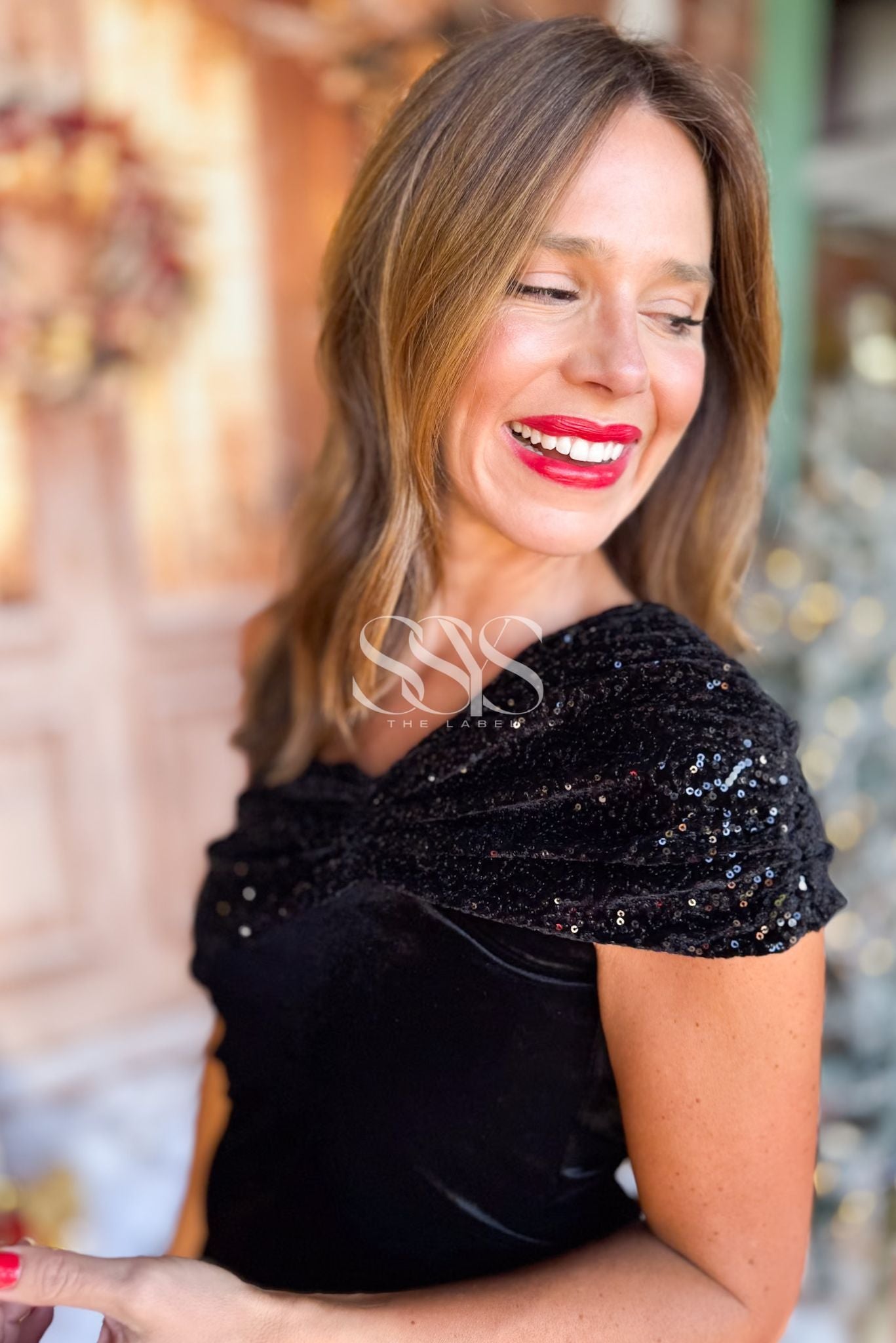 SSYS Cherish Sequin One Shoulder Top In Black Velvet