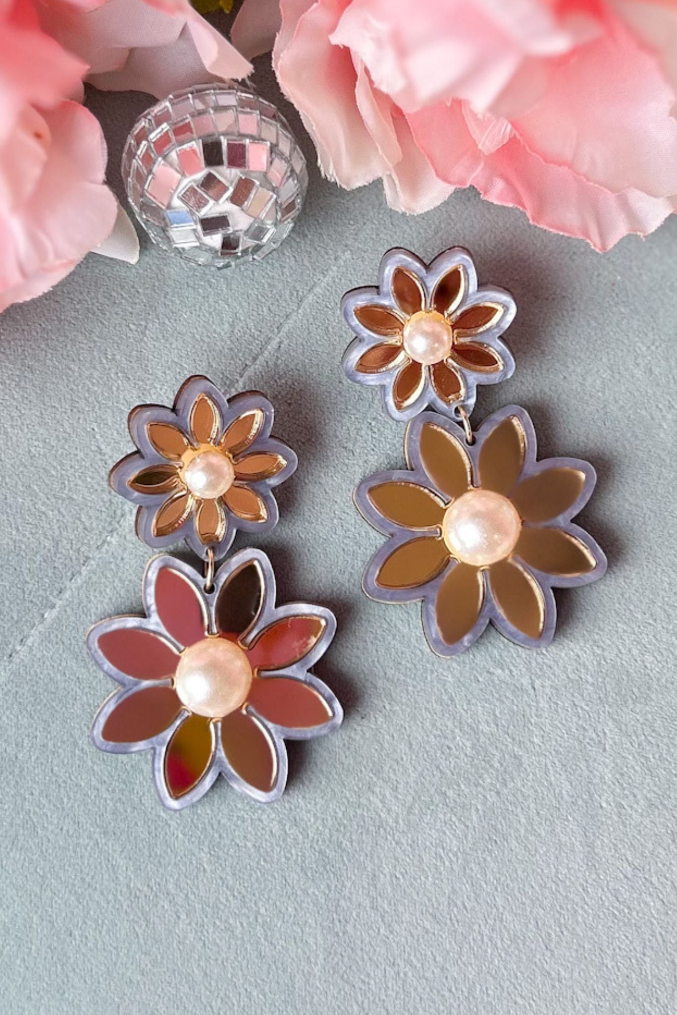 Blue Floral Pearl Accent Dangle Earrings, accessory, earrings, gold earrings, must have earrings, shop style your senses by mallory fitzsimmons, ssys by mallory fitzsimmons