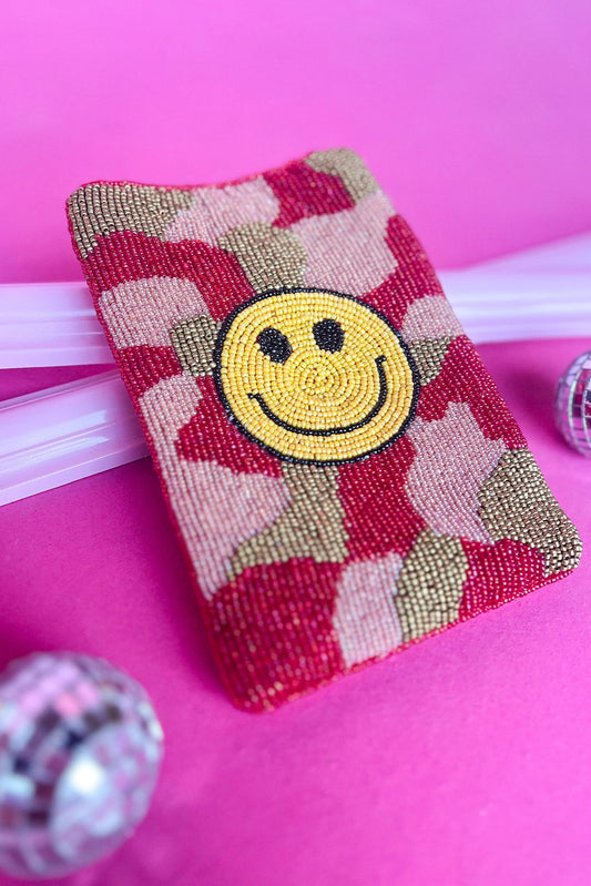 Pink Red Camo Smiley Seed Bead Crossbody Bag, accessories, handbag, shop style your senses by mallory fitzsimmons