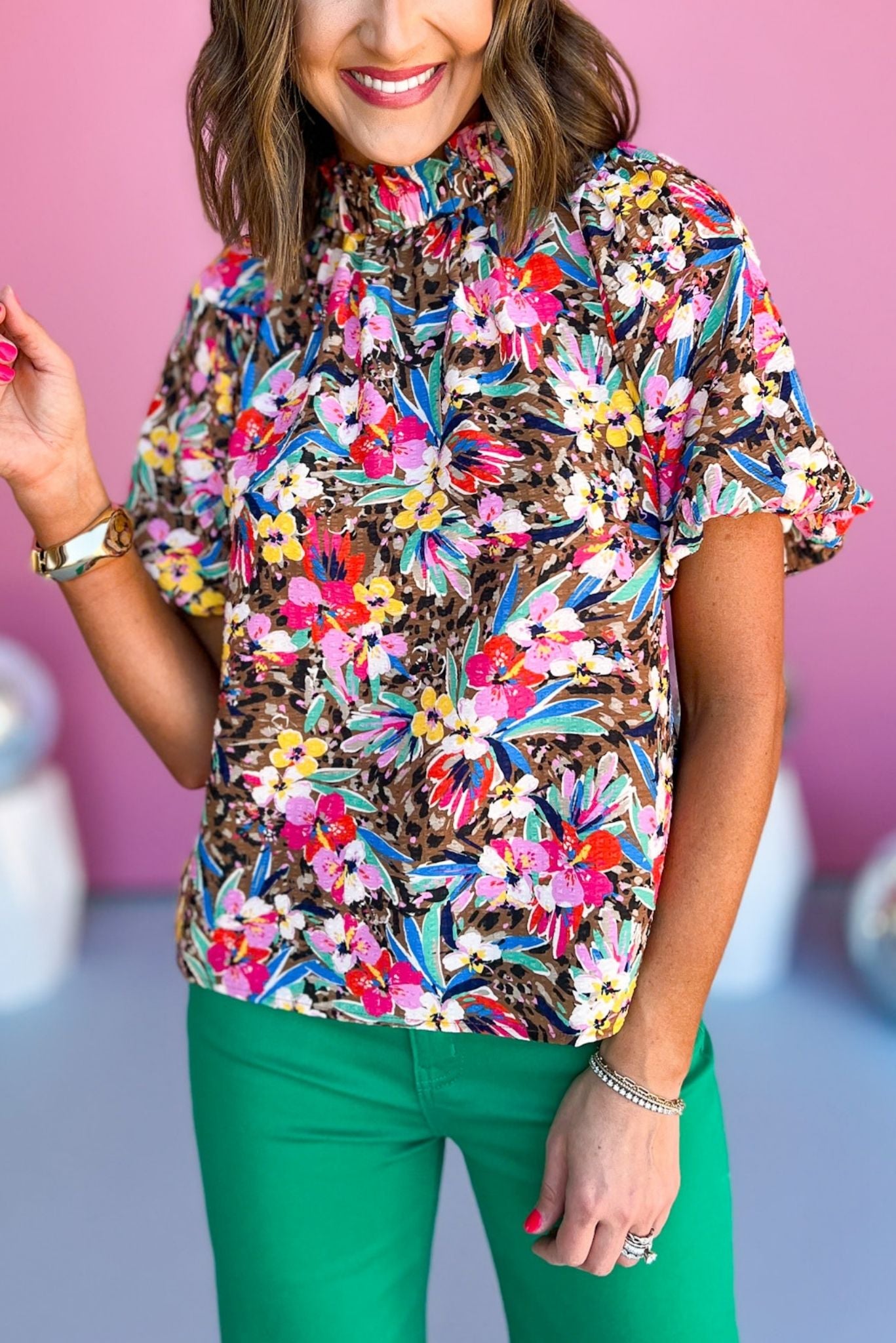 THML Pink Multi Floral Puff Sleeve Top, must have top, must have style, brunch style, church style, spring fashion, elevated style, elevated top, mom style, shop style your senses by mallory fitzsimmons, ssys by mallory fitzsimmons