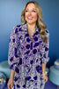 Purple Paisley Printed Split Neck Tiered 3/4 Balloon Sleeve Midi Dress, must have dress, must have style, office style, spring fashion, elevated style, elevated dress, mom style, work dress, shop style your senses by mallory fitzsimmons
