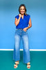 SSYS Audrey Shoulder Pad Cap Sleeve Poplin Button Down Top In Royal