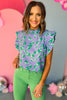 Purple Flower Print Frill Neck Smocked Frilled Shoulder Top, floral top, spring floral, must have top, must have style, office style, spring fashion, elevated style, elevated top, mom style, work top, shop style your senses by mallory fitzsimmons