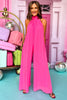Hot Pink Halter Neck Tie Back Sleeveless Wide Leg Jumpsuit, must have jumpsuit, elevated jumpsuit, vacation style, summer style, spring style, mom style, summer fashion, spring fashion, shop style your senses by Mallory Fitzsimmons, ssys by Mallory Fitzsimmons