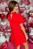 Red Mock Neck Scoop Back Self Tie Ruffle Hem Short Sleeve Dress, must have dress, must have style, winter style, winter fashion, elevated style, elevated dress, mom style, winter collection, valentines dress, shop style your senses by mallory fitzsimmons