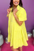 Lime Green Button Front Collared Short Puff Sleeve Dress, tiered dress, neon dress, must have dress, must have style, weekend style, spring fashion, elevated style, elevated style, mom style, shop style your senses by mallory fitzsimmons, ssys by mallory fitzsimmons