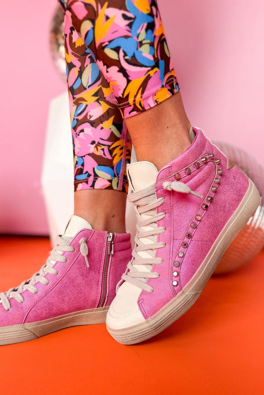 Shu Shop Bright Pink Metallic Stud Star High Top Sneaker, shoes, sneakers, pink sneakers, studded sneakers, must have shoes, shop style your senses by mallory fitzsimmons, ssys by mallory fitzsimmons