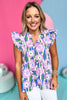 Lavender Floral Print Slit Neck Frilled Shoulder Peplum Top, lavender top, floral top, must have top, must have style, brunch style, summer style, spring fashion, elevated style, elevated top, mom style, shop style your senses by mallory fitzsimmons, ssys by mallory fitzsimmons