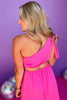 Fuchsia One Shoulder Cut Out Midi Dress, date night dress, elevated dress, cocktail dress, cocktail attire, elevated attire, mom style, fancy style, ssys by mallory fitzsimmons, shop style your senses by mallory fitzsimmons