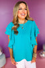 Teal Woven Multi-Tiered Ruffle Sleeve Top *FINAL SALE* *Final Sale*, saturday steal, must have top, must have style, brunch style, summer style, spring fashion, elevated style, elevated top, mom style, shop style your senses by mallory fitzsimmons, ssys by mallory fitzsimmons