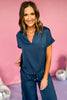 SSYS The Short Sleeve V Neck Cropped Blakely Pajamas In Navy, ssys the label, must have pajamas, elevated pajamas, spring fashion, spring pajamas, luxurious pajamas, mom style, comfortable style, shop style your senses by mallory fitzsimmons, ssys by mallory fitzsimmons