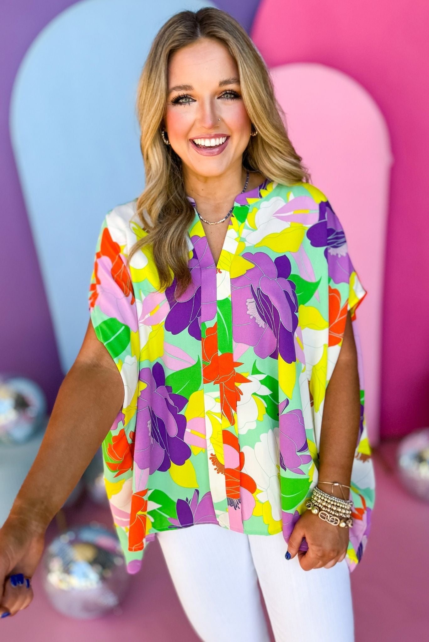 Mint Mix Print V Neck Top, floral top, must have top, must have style, brunch style, summer style, spring fashion, elevated style, elevated top, mom style, shop style your senses by mallory fitzsimmons, ssys by mallory fitzsimmons