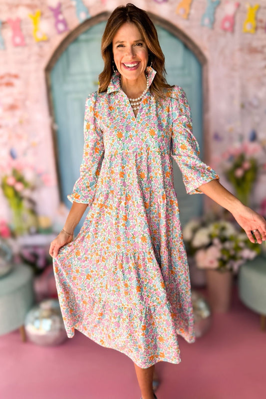 SSYS The Emery Midi Dress In Pastel Ditsy Floral, ssys the label, must have dress, printed dress, easter dress, must have easter dress, spring fashion, mom style, brunch style, church style, shop style your senses by mallory fitzsimmons, ssys by mallory fitzsimmons