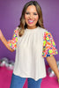 Cream Frill Neck Embroidered Balloon Sleeve Top, top, balloon sleeve top, cream top, embroidered balloon sleeve top, bright top, colorful top, must have top, elevated top, elevated style, summer top, summer style, Shop Style Your Senses by Mallory Fitzsimmons, SSYS by Mallory Fitzsimmons
