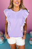 Lavender Ruffled Sleeve With Striped Details Top, ruffle detail top, stripe top, must have top, must have style, summer style, spring fashion, elevated style, elevated top, mom style, shop style your senses by mallory fitzsimmons, ssys by mallory fitzsimmons  Edit alt text