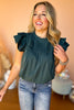 Forest Green Pleated Double Ruffle Short Sleeve Top, must have top, must have style, must have fall, fall collection, fall fashion, elevated style, elevated top, mom style, fall style, shop style your senses by mallory fitzsimmons