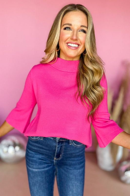 Fuchsia Mock Neck Bell Sleeve Sweater, elevated style, elevated basic, bell sleeve detail, must have basic, must have sweater, mom style, fall fashion, fall style, affordable fashion, shop style your senses by mallory fitzsimmons