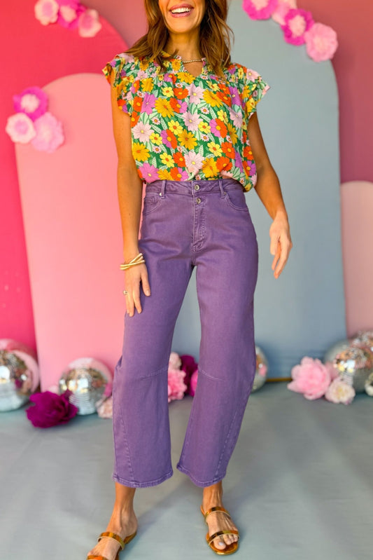 Special A Violet High Rise Stretch Barrel Jeans, barrel jeans, purple jeans, purple barrel jeans, must have jeans, must have style, must have comfortable style, spring fashion, spring style, street style, mom style, elevated comfortable, elevated style, shop style your senses by mallory fitzsimmons