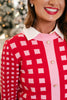 SSYS Elina Long Sleeve Gingham Sweater In Red Pink