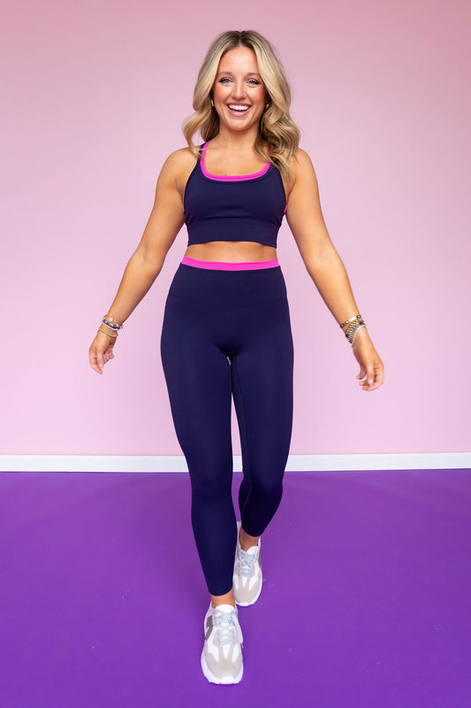 SSYS Navy Layered Leggings In Pink Contrast *FINAL SALE*