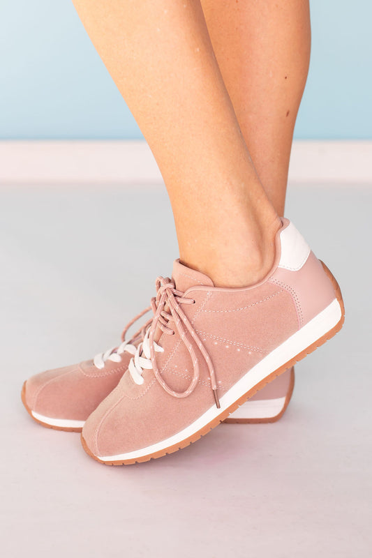Pink Cord Double Lace Suede Sneakers