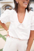 SSYS Gemma Peter Pan Pearl Trim Collar Short Sleeve Poplin Top In White