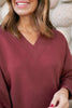 SSYS Lara V Neck Fleece Lined Cropped Sweatshirt In Maroon