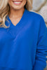 SSYS Lara V Neck Fleece Lined Cropped Sweatshirt In Royal