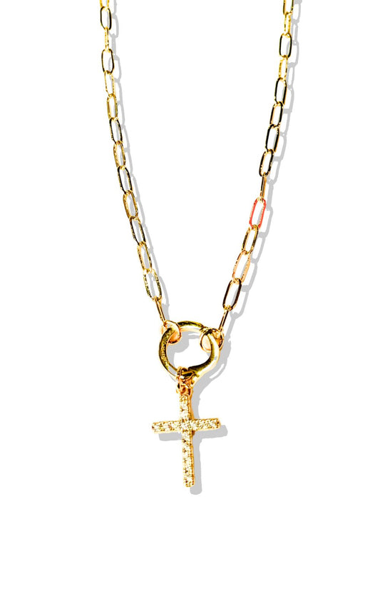 SSYS 18K Gold Plated Rhinestone Dainty Cross Charm, charm necklace, charms, gold necklace, dainty necklace, jewelry, must have necklace, scripture necklace, scripture charms, elevated jewelry, ssys the label by mallory fitzsimmons