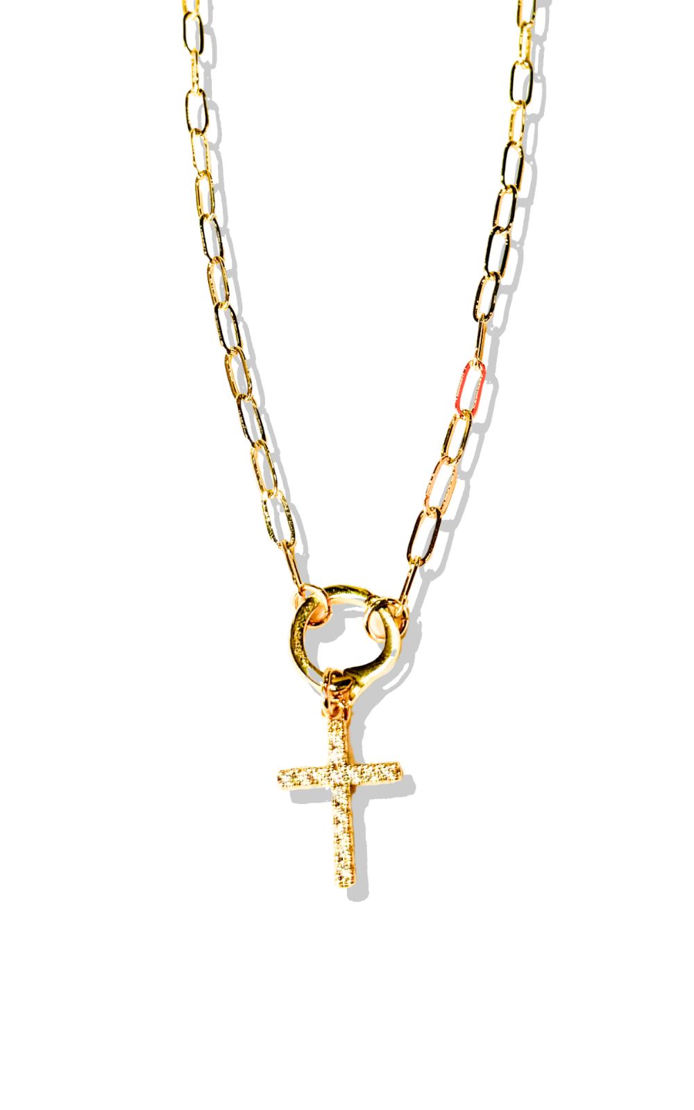 SSYS 18K Gold Plated Rhinestone Dainty Cross Charm, charm necklace, charms, gold necklace, dainty necklace, jewelry, must have necklace, scripture necklace, scripture charms, elevated jewelry, ssys the label by mallory fitzsimmons